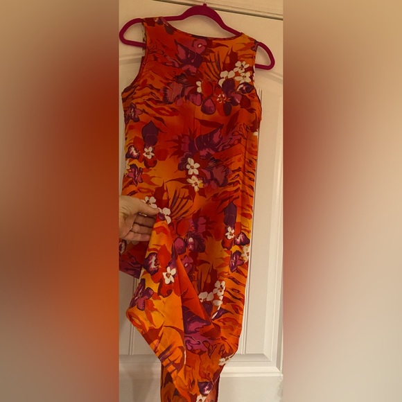 USA!! UNITS SM Hawaiian Tropical Theme Soft  Sleeveless Orange Red Dress WOW! - Picture 6 of 11